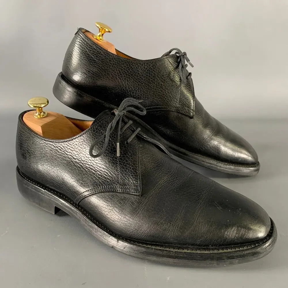 JOHN LOBB Size 9 Black Textured Leather Pointed Toe Lace Up Shoes